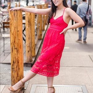 DEX red lace midi dress with adjustable straps